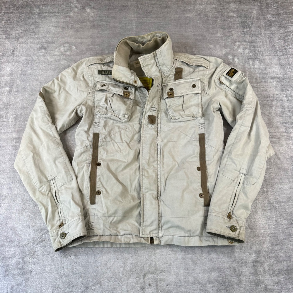 G Star Raw Jacket Mens Medium Beige Field Utility Military MultiPocket Cotton